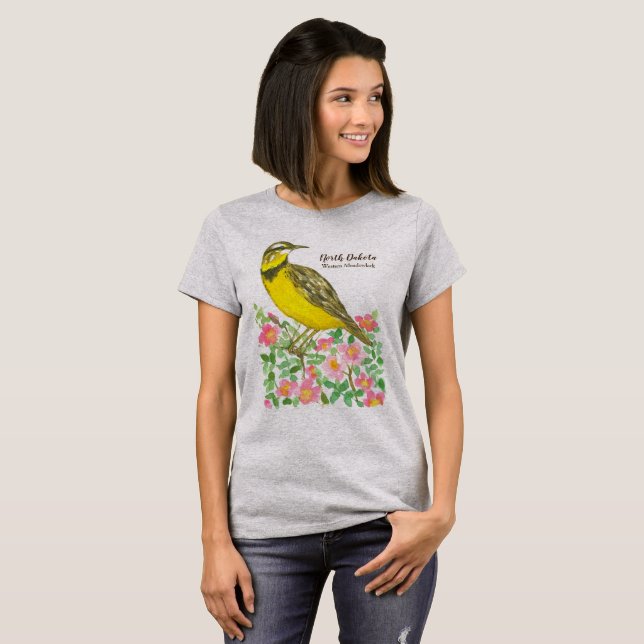 Camiseta Ave del Estado de Dakota del Norte Meadowlark Occi (Anverso completo)
