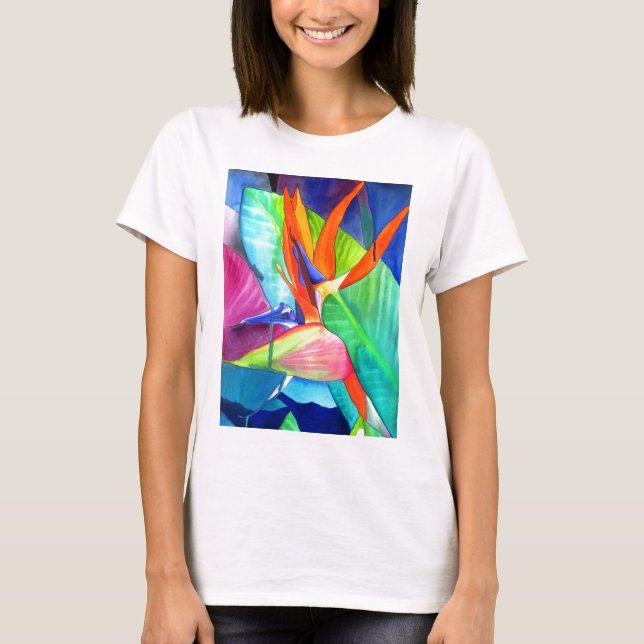 Camiseta Ave del Paraíso Strelitzia flor arte tropical (Anverso)