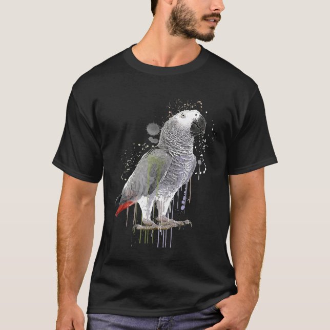 Camiseta Ave divertida acuarela de loro gris africano (Anverso)