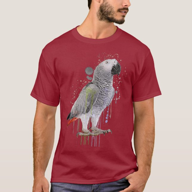 Camiseta Ave divertida acuarela de loro gris africano (Anverso)