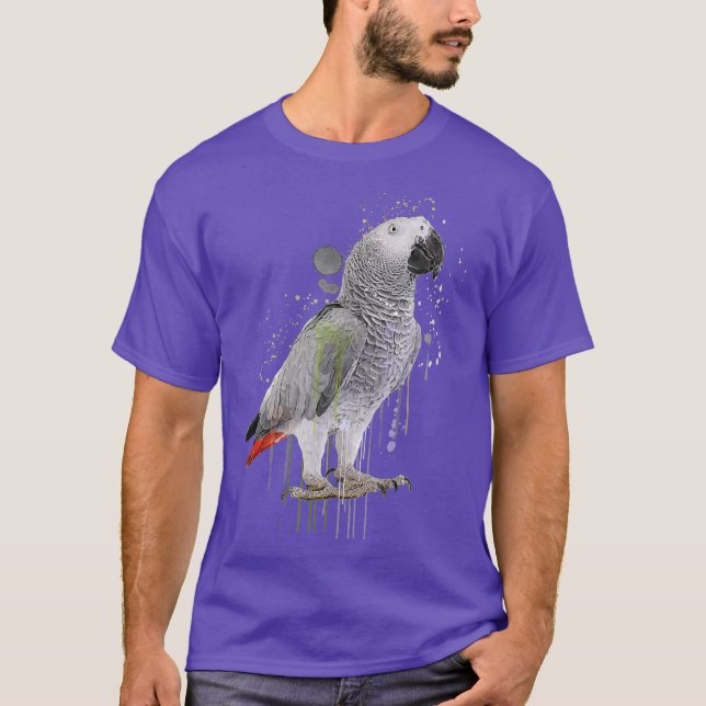 Camiseta Ave divertida acuarela de loro gris africano (Anverso)