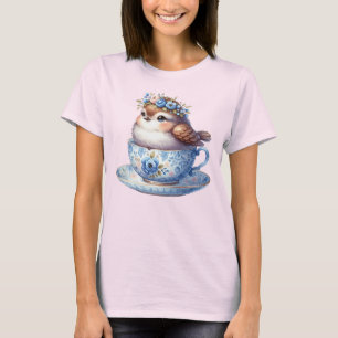 Camiseta Ave dulce en el arte floral de la teacup Cottageco