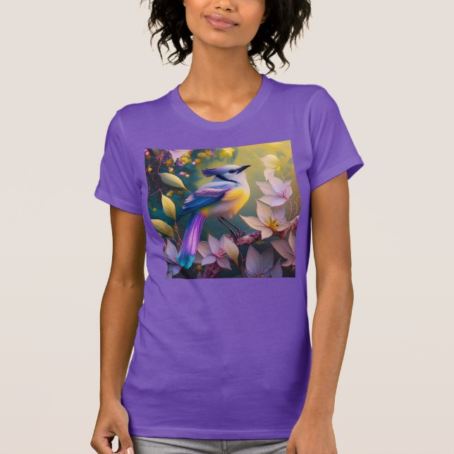 Camiseta Ave Fantasía Amarilla Violeta Tufted (Anverso)