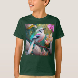 Camiseta Ave Fantasía Pájaro de Rubor con cresta blanca