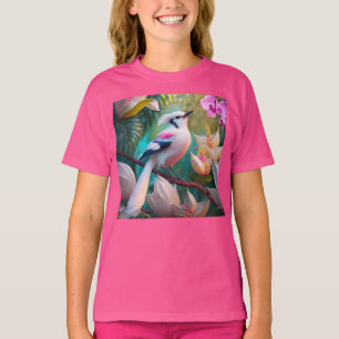Camiseta Ave Fantasía Pájaro de Rubor con cresta blanca