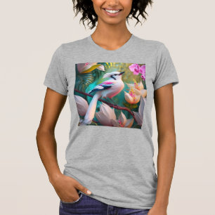 Camiseta Ave Fantasía Pájaro de Rubor con cresta blanca