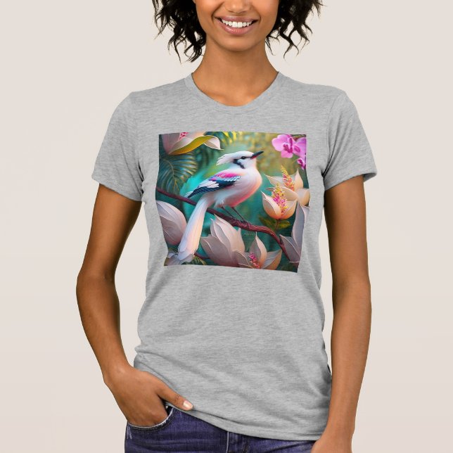 Camiseta Ave Fantasía Pájaro de Rubor con cresta blanca (Anverso)