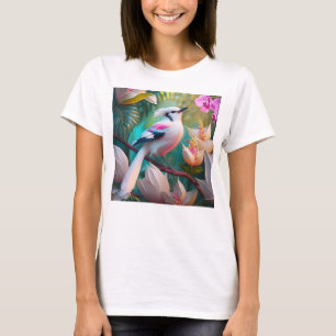 Camiseta Ave Fantasía Pájaro de Rubor con cresta blanca