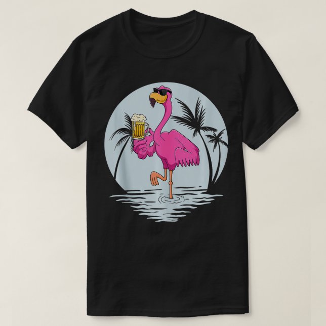 Camiseta Ave Flamingo Rosa Gracioso Con Mug De Cerveza Vera (Diseño del anverso)