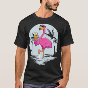 Camiseta Ave Flamingo Rosa Gracioso Con Mug De Cerveza Vera