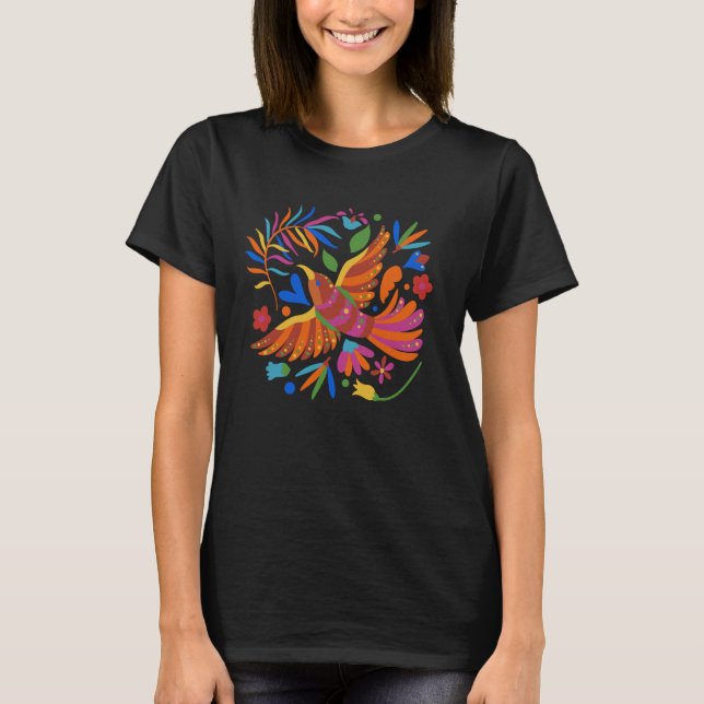 Camiseta Ave Floral Otomi Estilo Embroideria Mexicano (Anverso)