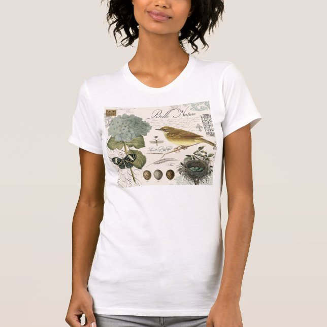 Camiseta ave francesa vintage moderna y nido (Anverso)