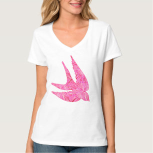 Camiseta Ave geométrica moderna, fucsia y rosa claro