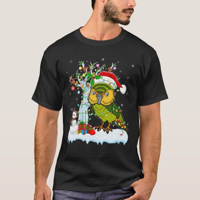 Camiseta Ave Kakapo Árbol de Navidad iluminando Santa Hat K (Anverso)