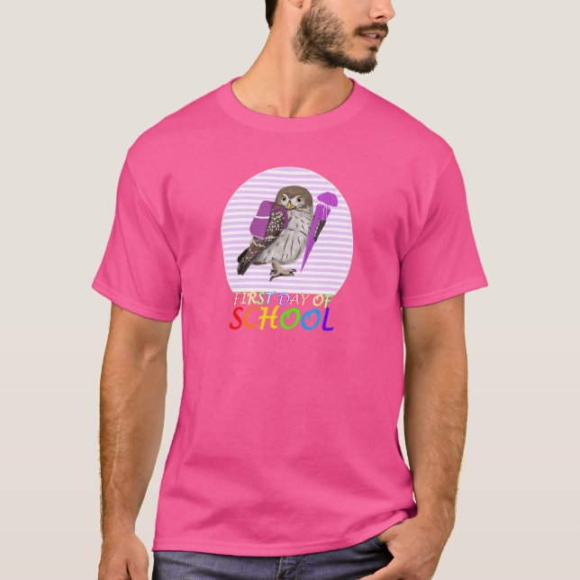 Camiseta Ave Lechuza Primer Día de la Escuela de primer gra (Anverso)