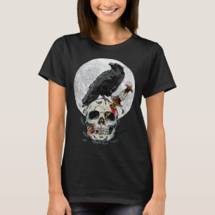 Camiseta Ave Lover Vintage Crow Skull Moon Raven Gótico Pr