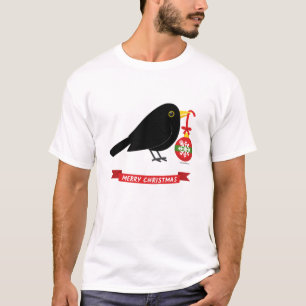 Camiseta Ave Negra Con Una Bola De Navidades