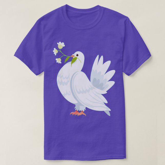 Camiseta ave pichón con flores en el pico 2 (Diseño del anverso)