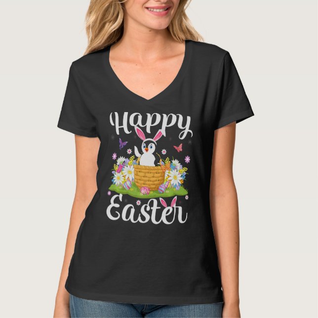 Camiseta Ave Pingüino Pascua Huevos de caza Floral Penguin  (Anverso)