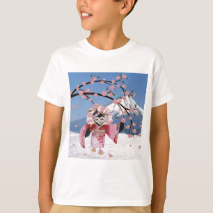 Camiseta Ave Sakura Geisha en flores de cerezo de nieve