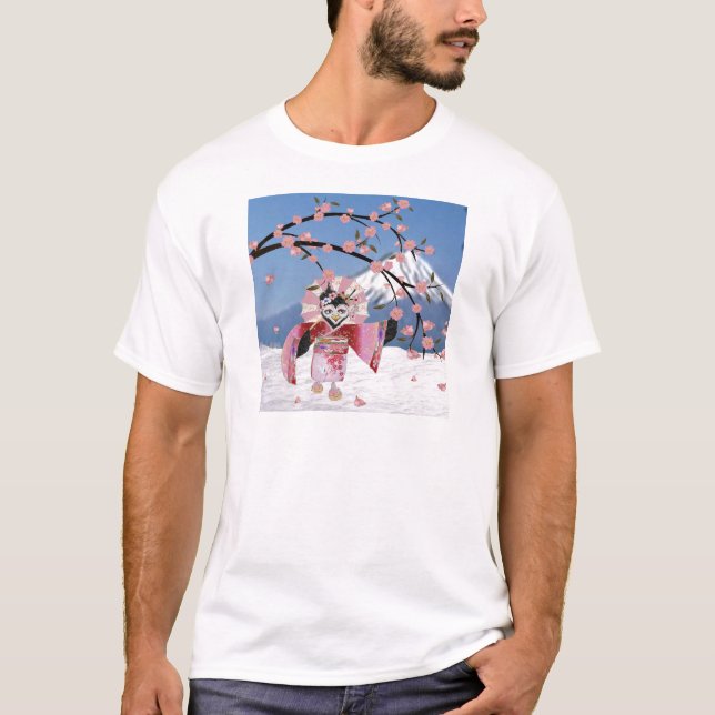 Camiseta Ave Sakura Geisha en flores de cerezo de nieve (Anverso)