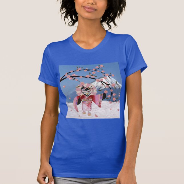 Camiseta Ave Sakura Geisha en flores de cerezo de nieve (Anverso)