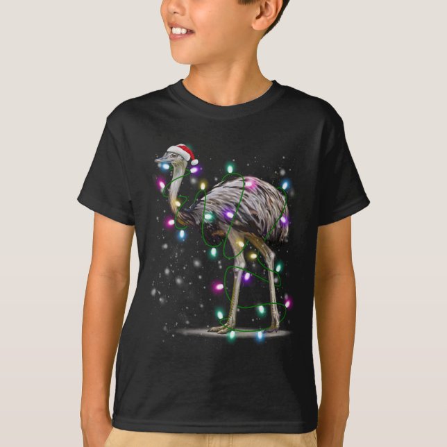 Camiseta Ave Santa Emu con luces de Navidad regalo Gracioso (Anverso)