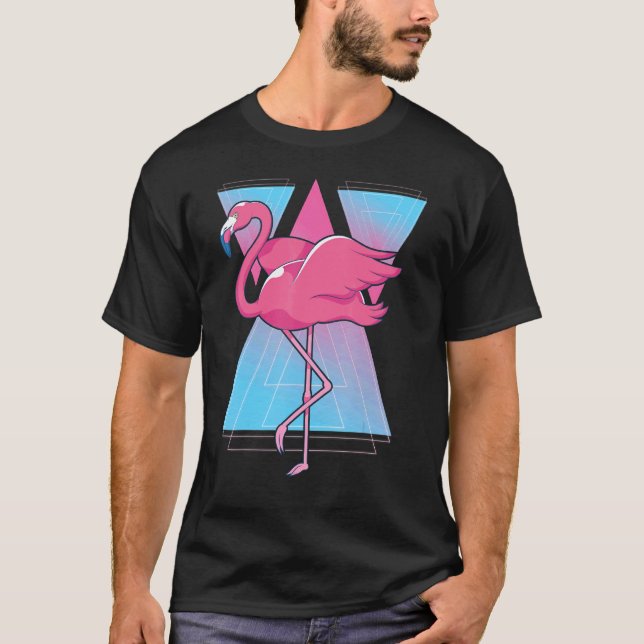 Camiseta Ave tropical de vaporwave 90 Exótica Animal Rosa F (Anverso)