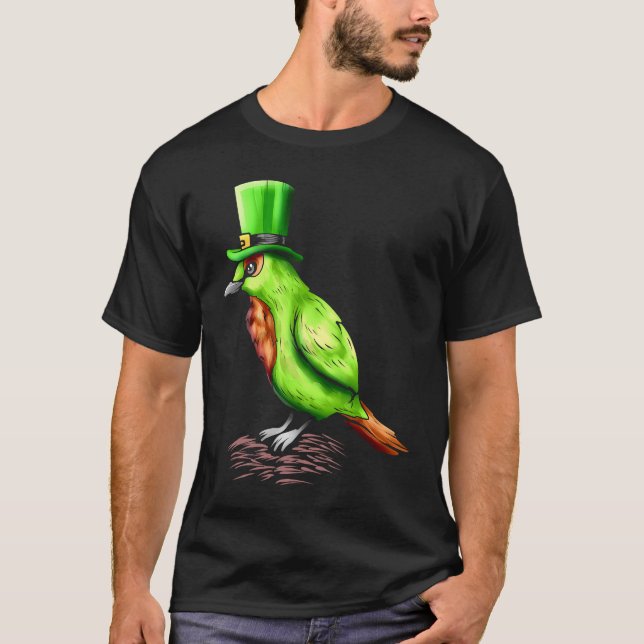 Camiseta Ave Verde Con Gorra Leprechaun En Día De St Patric (Anverso)
