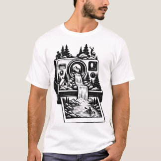 Camiseta Aventura al aire libre cámara vintage y senderismo