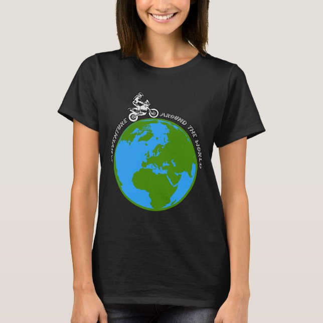 Camiseta Aventura alrededor de la travesía mundial en motoc (Anverso)
