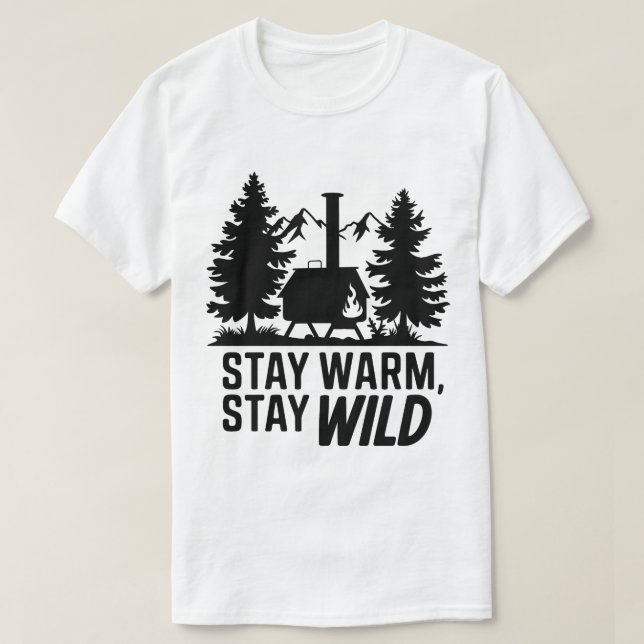 Camiseta Aventura Camping Wood Stove Cabina Artwork (Diseño del anverso)