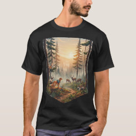 Camiseta Aventura de Animales del Bosque al Atardecer
