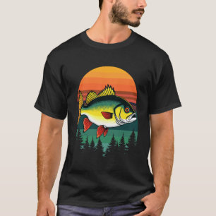 Camiseta Aventura de pesca de perca puesta de sol vibrante