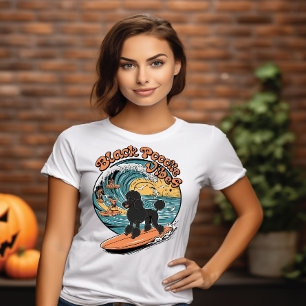 Camiseta Aventura de Surf de Wave-Riding Black Poodle