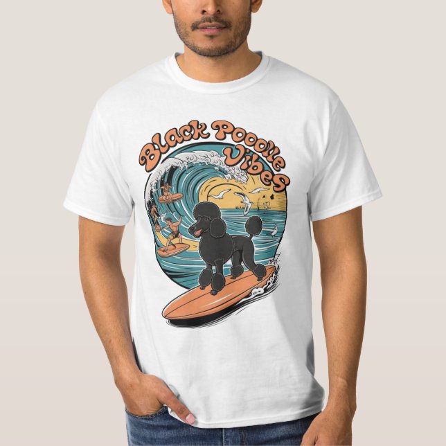 Camiseta Aventura de Surf de Wave-Riding Black Poodle (Anverso)
