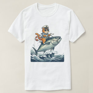 Camiseta Aventura del capitán del mar gato Pesca vintage