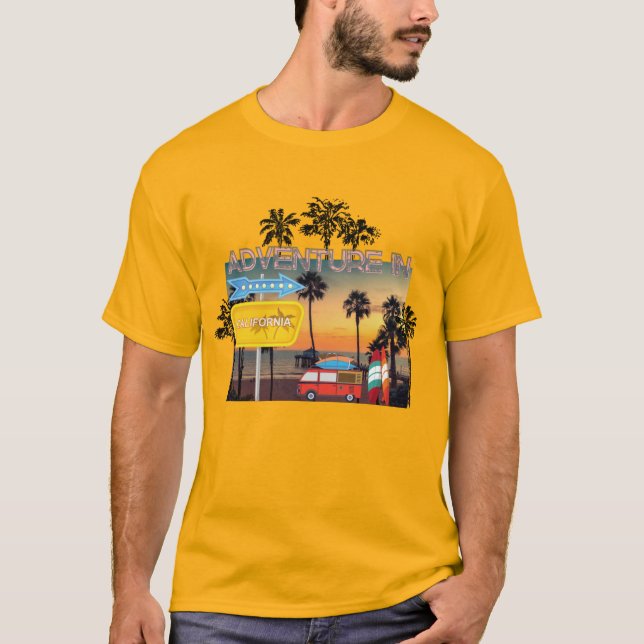 Camiseta Aventura en amarillo para hombres de California (Anverso)