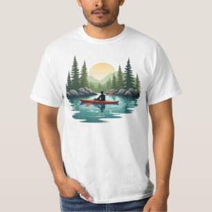 Camiseta Aventura en lago de kayak puesta de sol montaña al