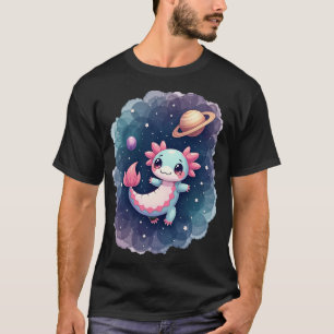 Camiseta Aventura Espacial de Ajolote Galáctico Rosa Kawaii