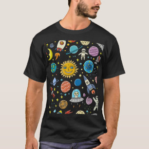Camiseta Aventura espacial: planetas, patrón de cohetes.