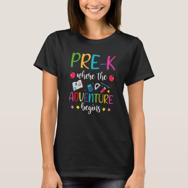 Camiseta Aventura preescolar de profesores comienza el prim (Anverso)