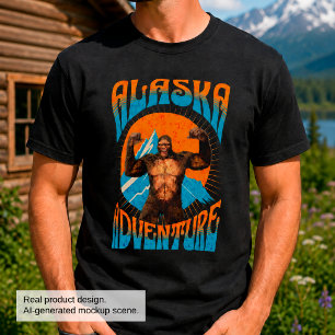 Camiseta Aventura Retro de Sasquatch en la Montaña de Alask