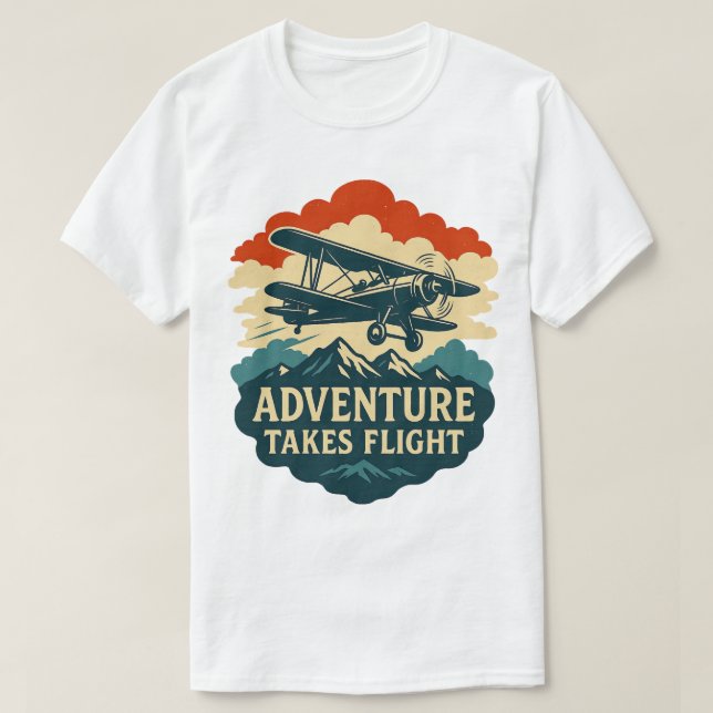 Camiseta Aventura toma vuelo retro arte (Diseño del anverso)