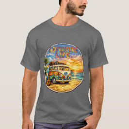 Camiseta Aventura Vida Retro Hippie Playa Atardecer Gráfico