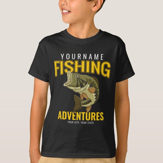 Camiseta Aventuras de pesca personalizadas: pescador de baj (Anverso)