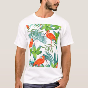 Camiseta Aves acuarelas: patrón vintage sin costuras.