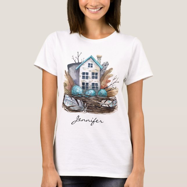 Camiseta Aves acuarelas singulares Nest Fairytale House (Anverso)
