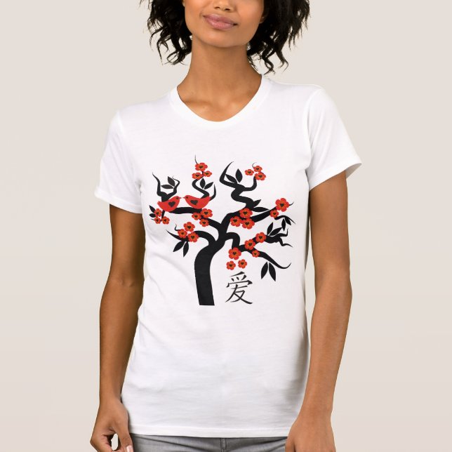 Camiseta Aves amorosas Árbol de cerezas Sakura Símbolo de a (Anverso)