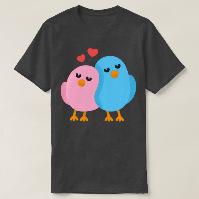 Camiseta Aves amorosas azules y rosas (Diseño del anverso)